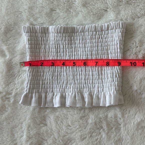 NWT Vitamin A Nya Smocked Strapless Cotton Bandeau Top in White Crinkle Linen - Picture 12 of 16